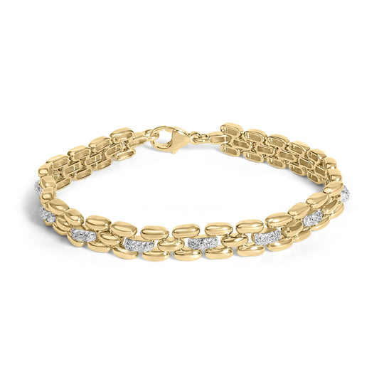 Gold Vermeil Plated Sterling Silver 1/7 Cttw Diamond Panther Link Bracelet-0