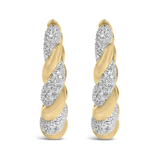 Gold Vermeil 1/10 Cttw Diamond Bold Rope Hoop Earring-0