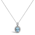 925 sterling silver necklace with oval blue topaz and diamond accent halo