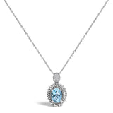 925 sterling silver necklace with oval blue topaz and diamond accent halo thumbnail 1