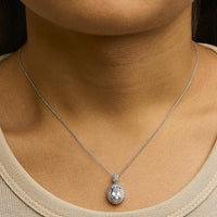 .925 Sterling Silver Oval Blue Topaz and Diamond Accent with Beaded Halo Pendant Necklace - 18