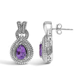 Sterling Silver Pear Cut Amethyst and Diamond Accent Teardrop Stud Earrings-3 thumbnail 4