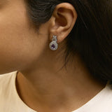 Sterling Silver Pear Cut Amethyst and Diamond Accent Teardrop Stud Earrings-2 thumbnail 3