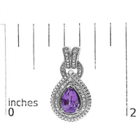 Sterling Silver Pear Cut Amethyst and Diamond Accent Teardrop Stud Earrings