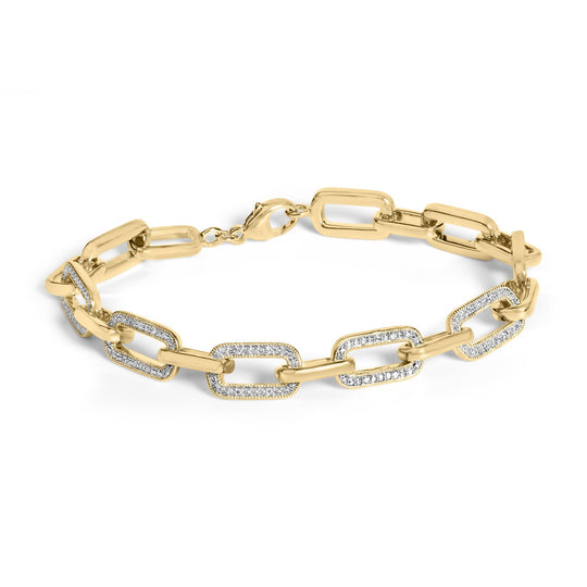 Gold Vermeil 1/10 Cttw Diamond Bold Paperclip Link Bracelet-0