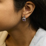 Sterling Silver Cushion Cut Amethyst and Diamond Accent Halo Drop Earrings-2 thumbnail 3