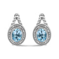 925 sterling silver drop earrings with oval blue topaz and diamond halo accents