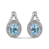 Sterling Silver Oval Blue Topaz and Diamond Accent Twist and Halo Drop Earrings-0 thumbnail 1