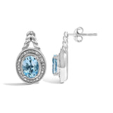 Sterling Silver Oval Blue Topaz and Diamond Accent Twist and Halo Drop Earrings-3 thumbnail 4