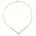 14K white gold necklace with round and princess-cut diamond stones