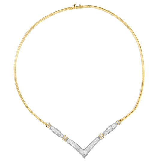 14K white gold necklace with round and princess-cut diamond stones