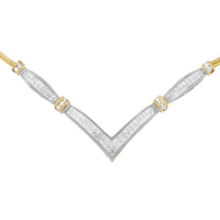 14K Yellow and White Gold 2.00 Cttw Round and Princess-Cut Diamond 'V' Shape Statement Necklace (H-I Color, SI2-I1 Clarity) - 18