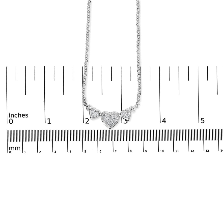 14K White Gold 1.0 Cttw Princess Cut Diamond Three Heart 18