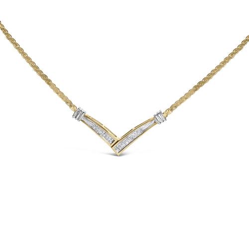 10K Yellow and White Gold 1/2 Cttw Princess Cut Diamond Channel-Set “V” Shape 18