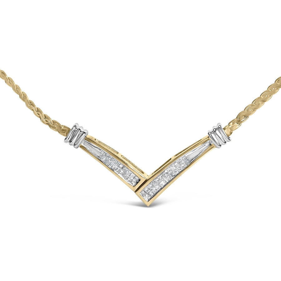10K Yellow and White Gold 1/2 Cttw Princess Cut Diamond Channel-Set “V” Shape 18