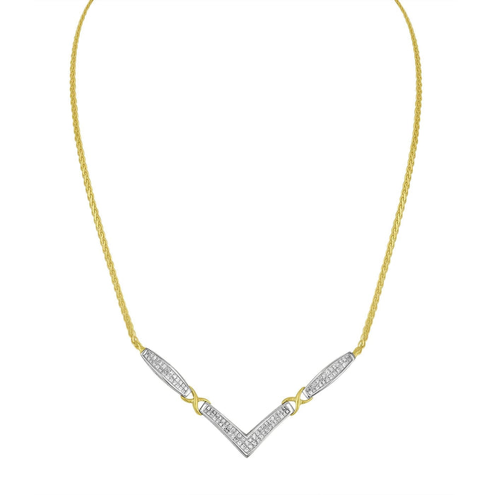 14K Yellow and White Gold 2.0 Cttw Princess Cut Diamond Flared and X-Station V Shaped 18” Franco Chain Statement Necklace (H-I Color, SI2-I1 Clarity)