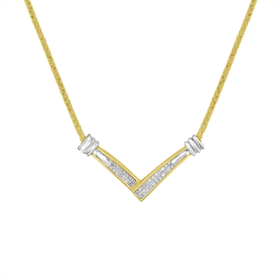 14K Yellow and White Gold 1/4 Cttw Princess Cut Diamond Channel-Set “V” Shape 18