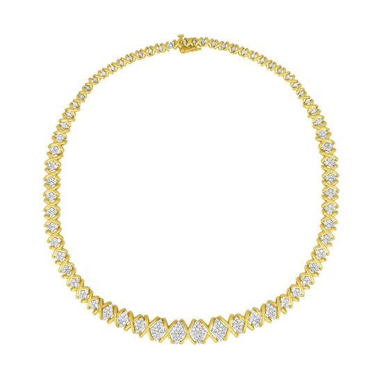 10K yellow gold necklace with graduated round diamond stones