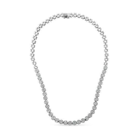 IGI Certified 14K Gold 8.0 Cttw Pave Set Round-Cut Diamond Cluster Graduating Riviera Statement Necklace (H-I Color, I1 Clarity)-0