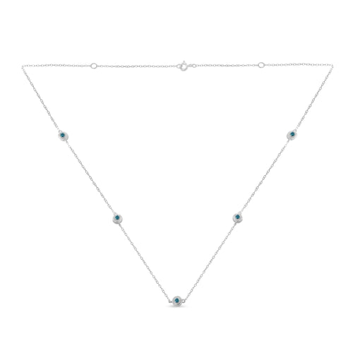 Sterling Silver Treated Blue Color Diamond Station Necklace (1/2 cttw, Blue Color, I2-I3 Clarity)