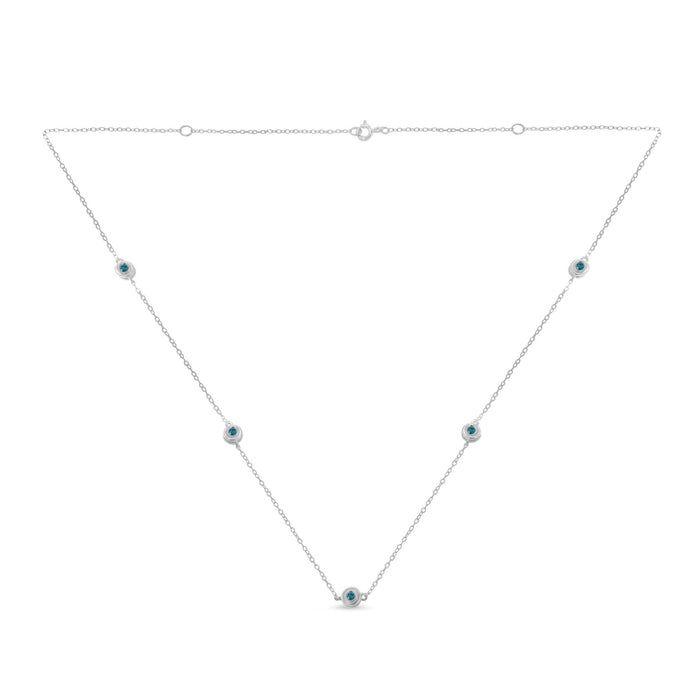 Sterling Silver Treated Blue Color Diamond Station Necklace (1/2 cttw, Blue Color, I2-I3 Clarity)