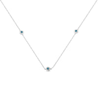 Sterling Silver Treated Blue Color Diamond Station Necklace (1/2 cttw, Blue Color, I2-I3 Clarity)