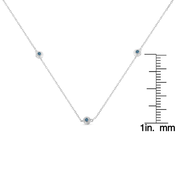 Sterling Silver Treated Blue Color Diamond Station Necklace (1/2 cttw, Blue Color, I2-I3 Clarity)