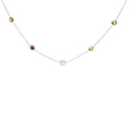 14K white gold necklace with 7 bezel-set mixed gemstone stations