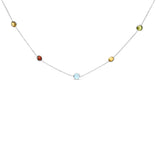 14K white gold necklace with 7 bezel-set mixed gemstone stations thumbnail 1