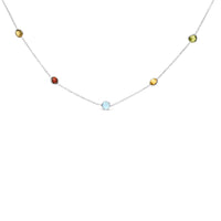 14K White Gold Bezel Set Mixed Gemstone 7 Station Adjustable 18