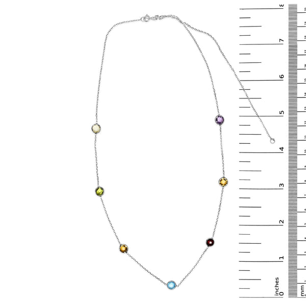 14K White Gold Bezel Set Mixed Gemstone 7 Station Adjustable 18