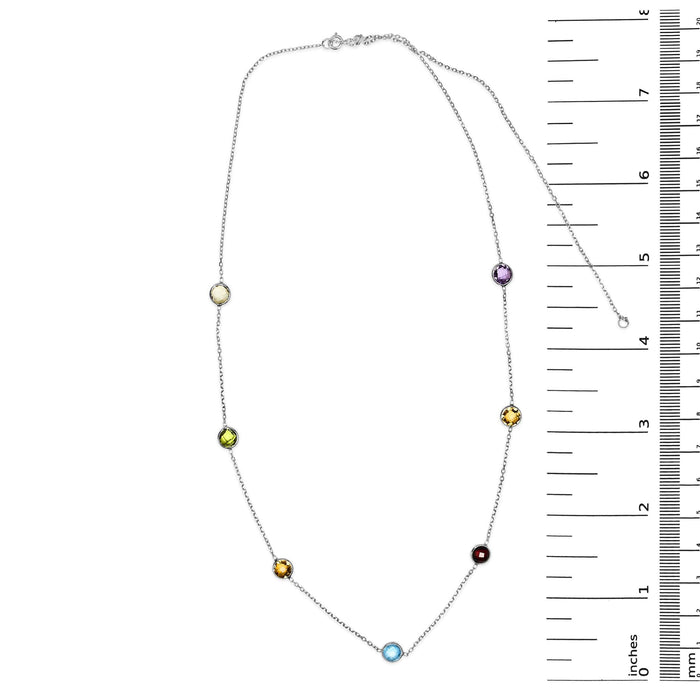 14K White Gold Bezel Set Mixed Gemstone 7 Station Adjustable 18