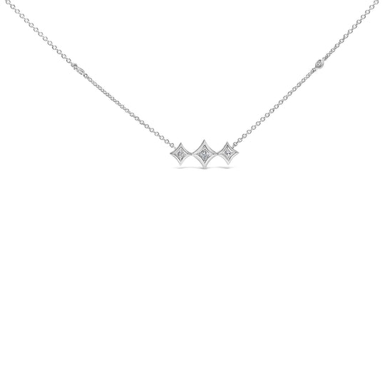 10K white gold necklace with 3 princess diamond stones
