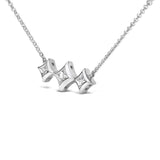 10K White Gold Bezel Set Princess Diamond 3 Stone Kite Shape and Station Necklace (H-I Color, SI2-I1 Clarity) - 18