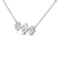 10K White Gold Bezel Set Princess Diamond 3 Stone Kite Shape and Station Necklace (H-I Color, SI2-I1 Clarity) - 18