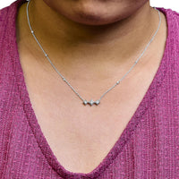 10K White Gold Bezel Set Princess Diamond 3 Stone Kite Shape and Station Necklace (H-I Color, SI2-I1 Clarity) - 18