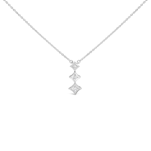 10K Gold 1/5 Cttw Princess Cut Diamond 3 Stone Drop 18