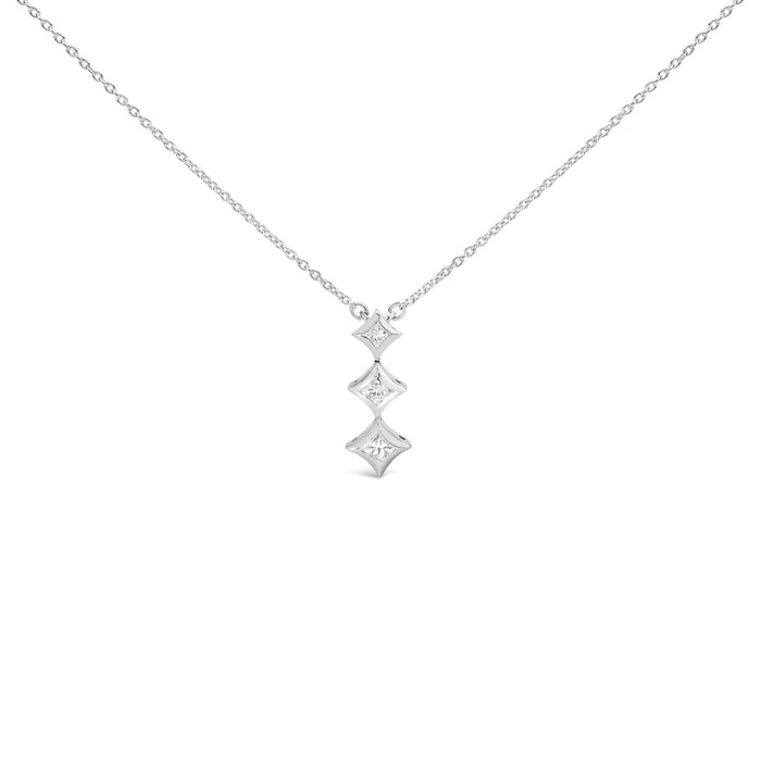 10K Gold 1/5 Cttw Princess Cut Diamond 3 Stone Drop 18