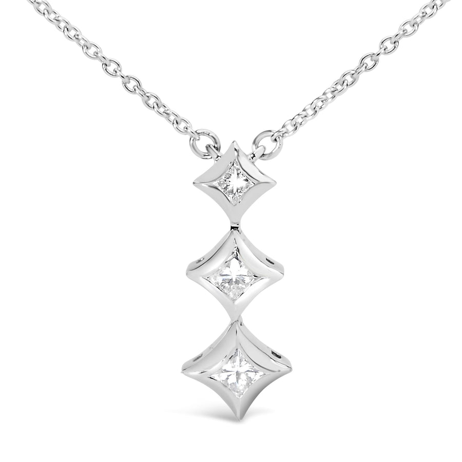 10K Gold 1/5 Cttw Princess Cut Diamond 3 Stone Drop 18