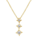 10K gold necklace with 3 princess-cut diamond stones on 18-inch chain thumbnail 1