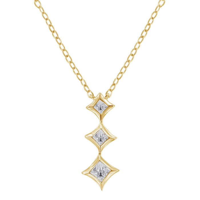 10K Gold 1/5 Cttw Princess Cut Diamond 3 Stone Drop 18
