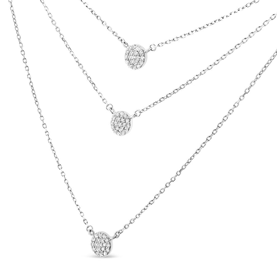 .925 Sterling Silver 1/2 Cttw Round Diamond Medallion Multi-Strand Tri Pendant 18