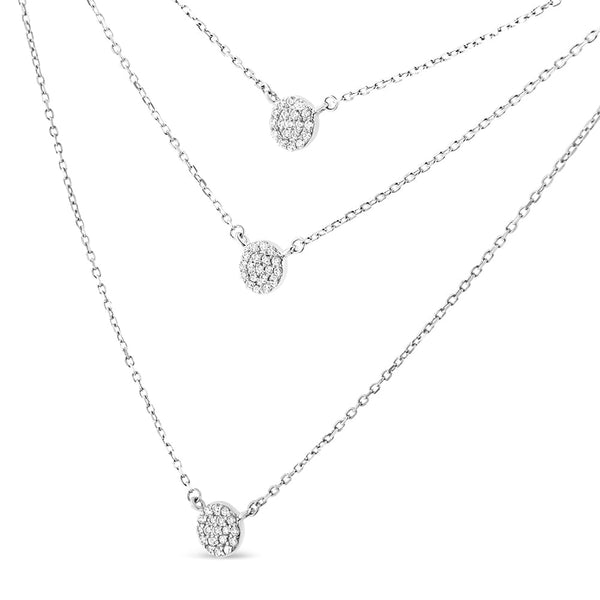 .925 Sterling Silver 1/2 Cttw Round Diamond Medallion Multi-Strand Tri Pendant 18