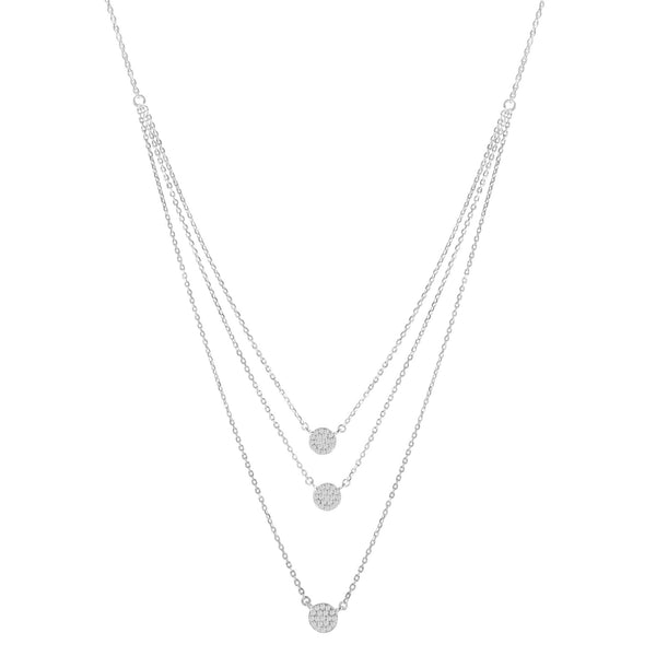 .925 Sterling Silver 1/2 Cttw Round Diamond Medallion Multi-Strand Tri Pendant 18