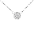 10K white gold flower pendant necklace with small round diamond stones