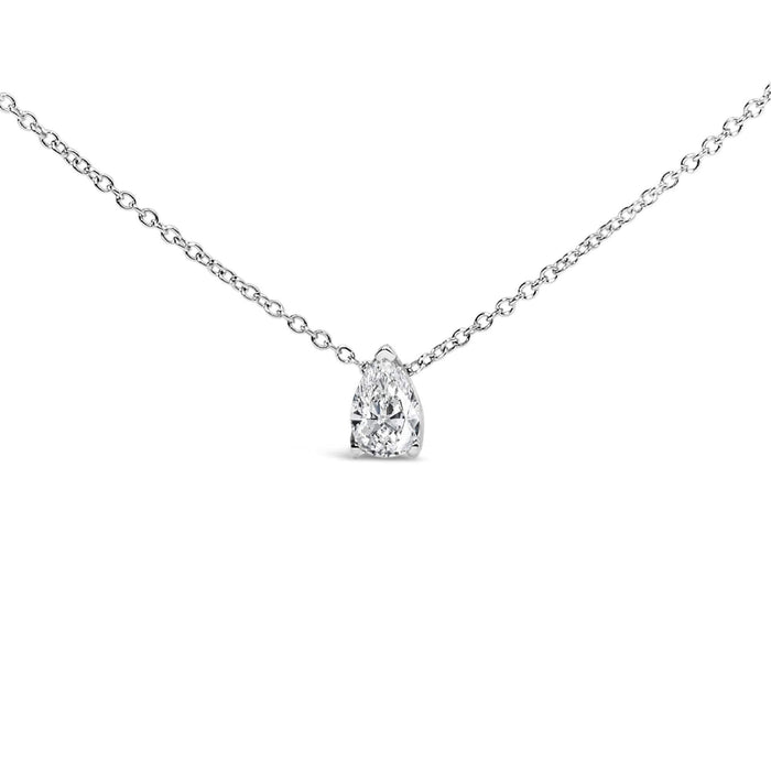 14K White Gold Pear Shape Lab Grown Diamond Solitaire Pendant Necklace (F-G Color, VS2-SI1 Clarity)