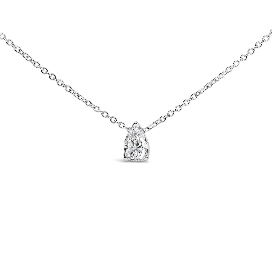 14K White Gold Pear Shape Lab Grown Diamond Solitaire Pendant Necklace (F-G Color, VS2-SI1 Clarity)