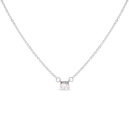 14K White Gold 1/4 Cttw Lab Grown Oval Solitaire Diamond East West 18" Pendant Necklace (G-H Color, VS2-SI1 Clarity)-0