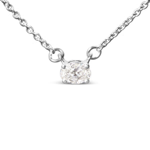 14K White Gold 1/4 Cttw Lab Grown Oval Solitaire Diamond East West 18