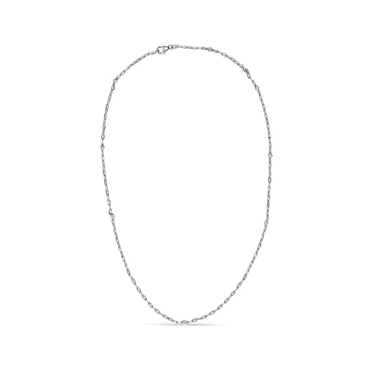 14K white gold necklace with 11 round bezel-set diamond stones